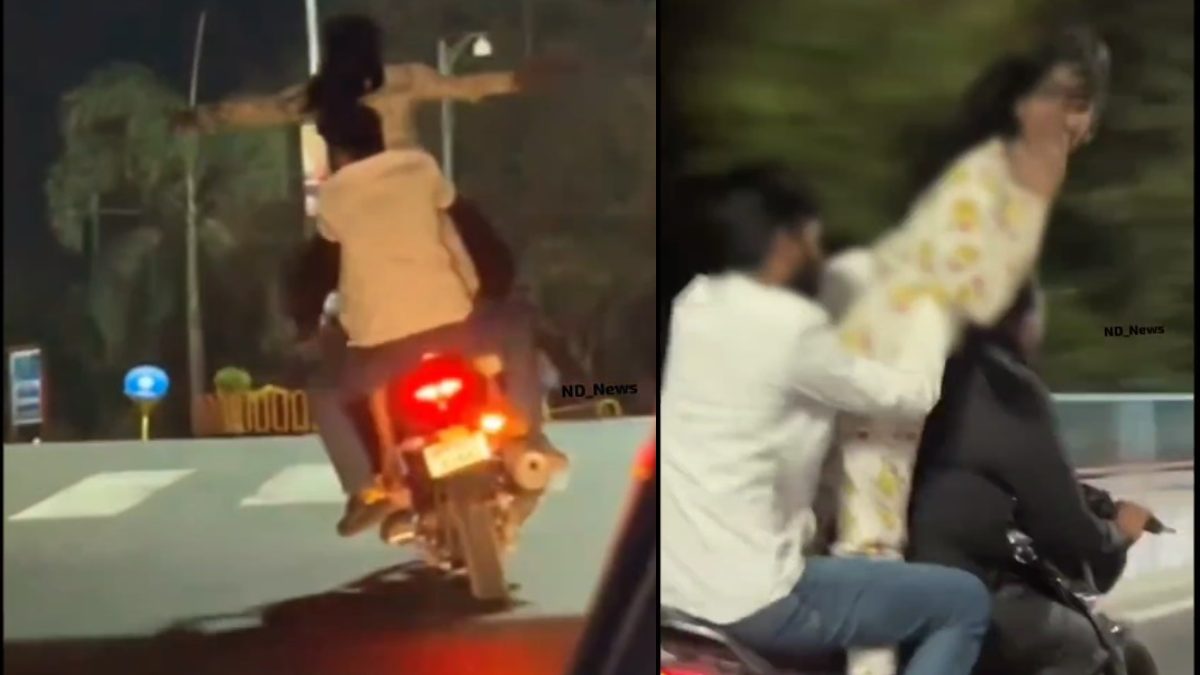 Gen-Z का VIP रोड पर हुड़दंग: चलती बाइक पर खड़े होकर झूमती रही नशे में धुत युवती, लोगों को दी Flying Kiss, वीडियो वायरल