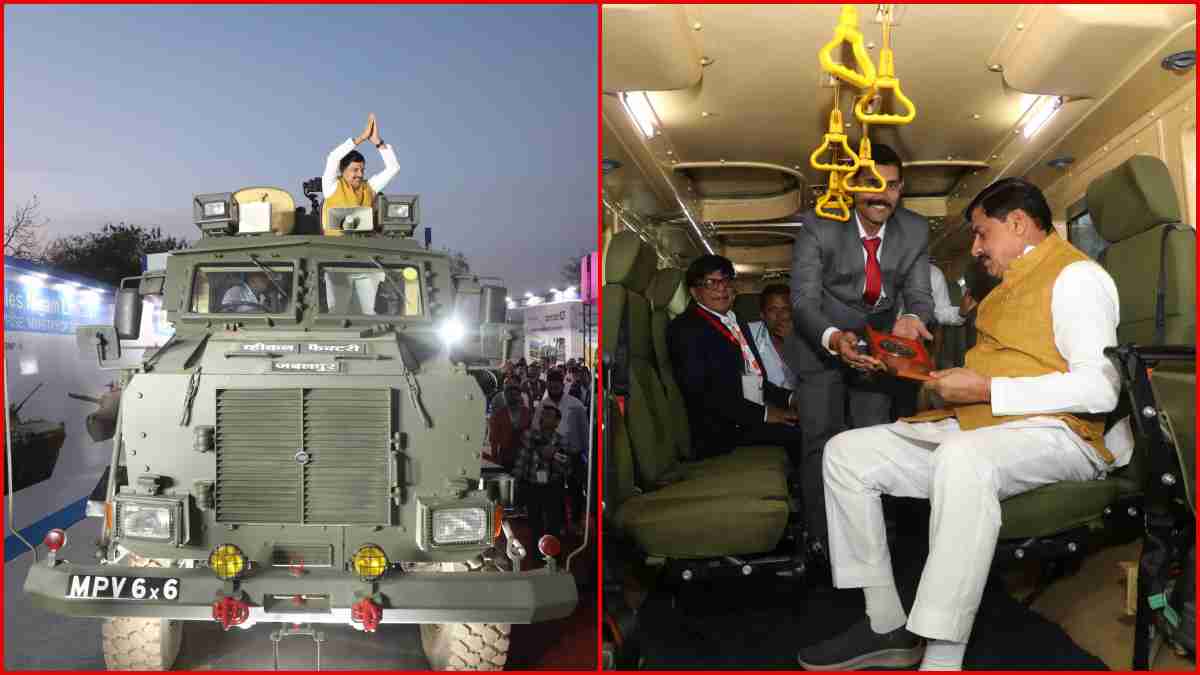 GIS 2025 के बीच Auto Expo पहुंचे CM डॉ. मोहन: आर्मर्ड व्हीकल पर हुए सवार, ताकत और तकनीक का किया अनुभव