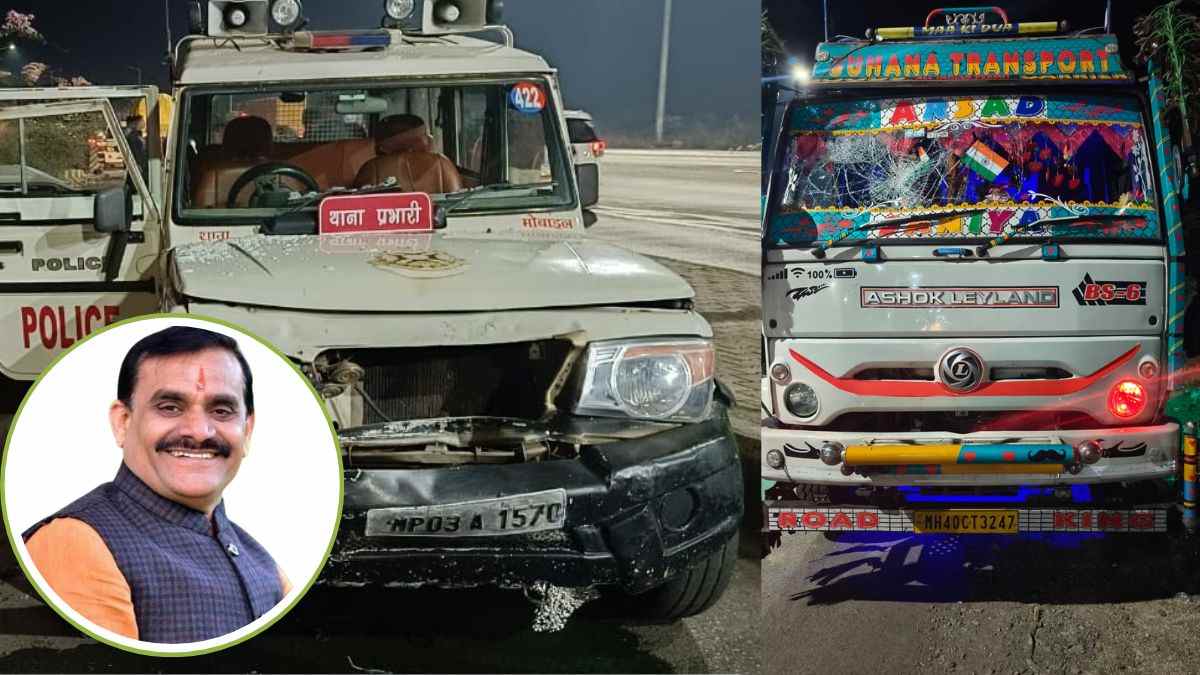 बाल-बाल बचे VD शर्मा: काफिले को ट्रक ने मारी टक्कर, 8 पुलिस वाहन क्षतिग्रस्त