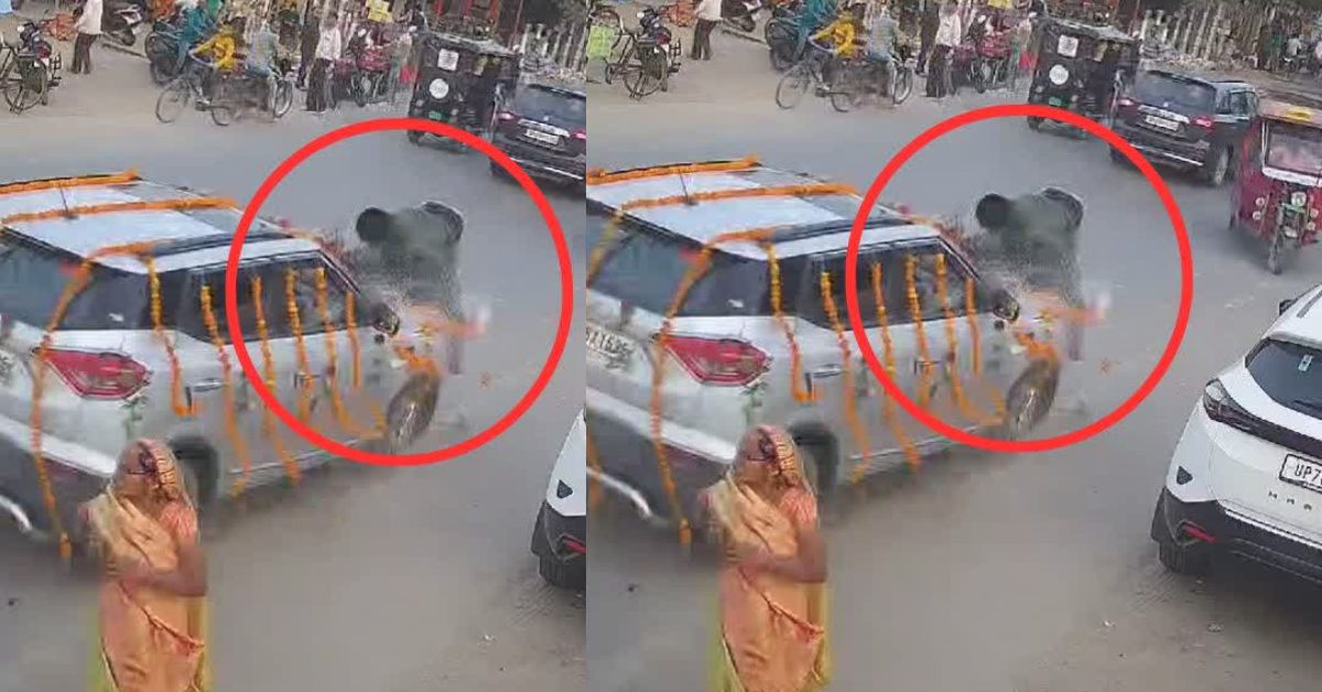 तेज रफ्तार का कहर : कार ने बाइक को मारी टक्कर, हवा में उछला युवक, VIDEO हुआ वायरल
