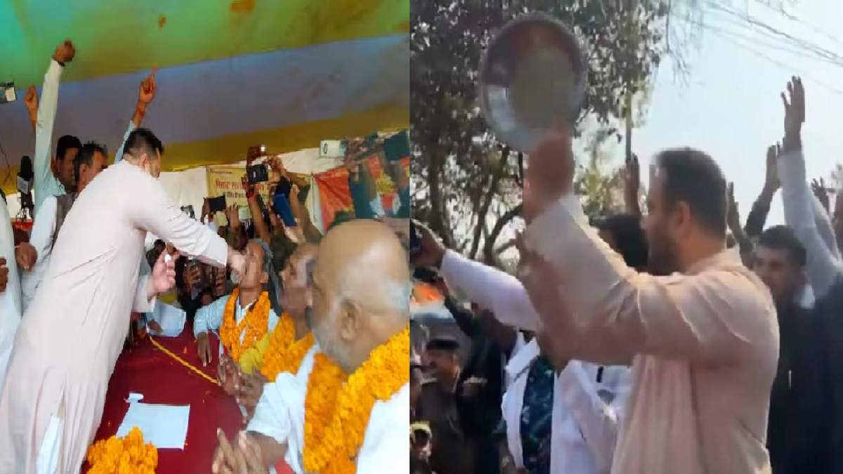 चार दिन से धरने पर बैठे रसोइयों से मिले तेजस्वी यादव, थाली पीटकर किया आंदोलन का समर्थन, नीतीश सरकार को निक्कमा बताते हुए किया ये बड़ा वादा