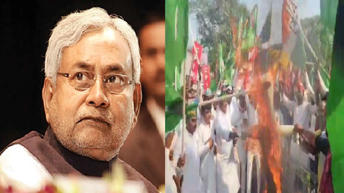 राष्ट्रगान अपमान को लेकर तेज हुआ सीएम नीतीश का विरोध, पटना में राजद-कांग्रेस के नेताओं ने फूंका मुख्यमंत्री का पुतला