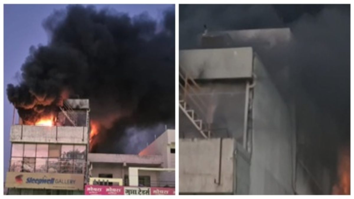 होम डेकोर शोरूम में लगी भीषण आग: लाखों का नुकसान, चौथे माले पर फंसे शख्स को पुलिस ने बचाया  