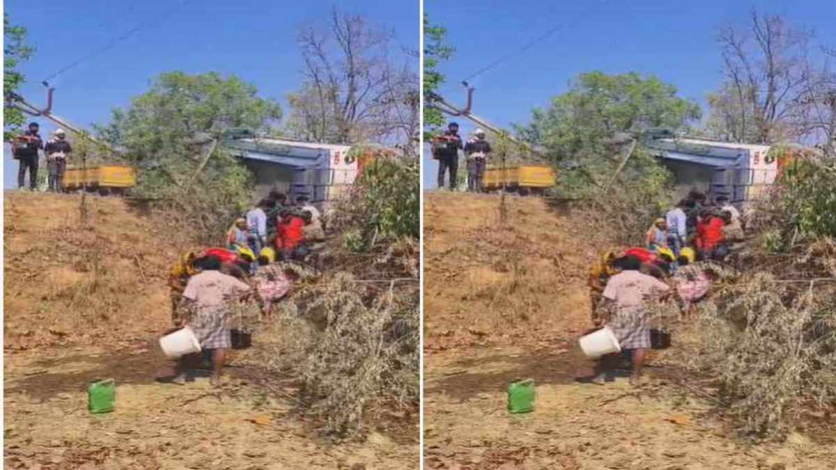 बिजली खंभे से टकराकर पलटा डीजल टैंकर, तेल लूटने बाल्टियां लेकर पहुंचे लोग, देखें VIDEO…