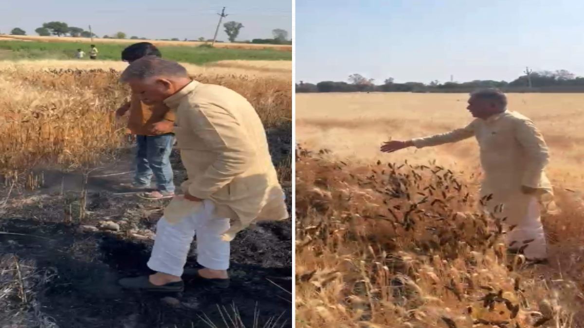 मंत्री जी पैर से बुझेगी आग? किसान की फसल में लगी आग, देखकर इंदर सिंह परमार ने रुकवाया काफिला, फिर… देखें Video