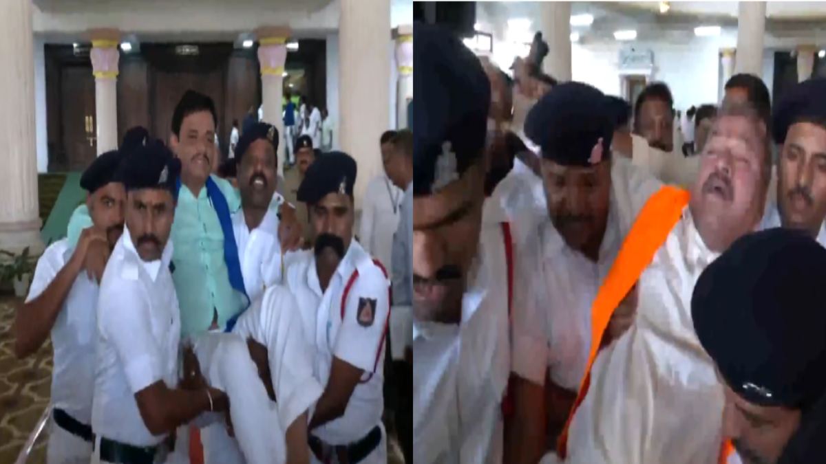 कर्नाटक विधानसभा में हंगामा, मार्शलों ने BJP विधायकों को कंधों पर टांगकर सदन से निकाला बाहर, 18 विधायक सस्पेंड; VIDEO