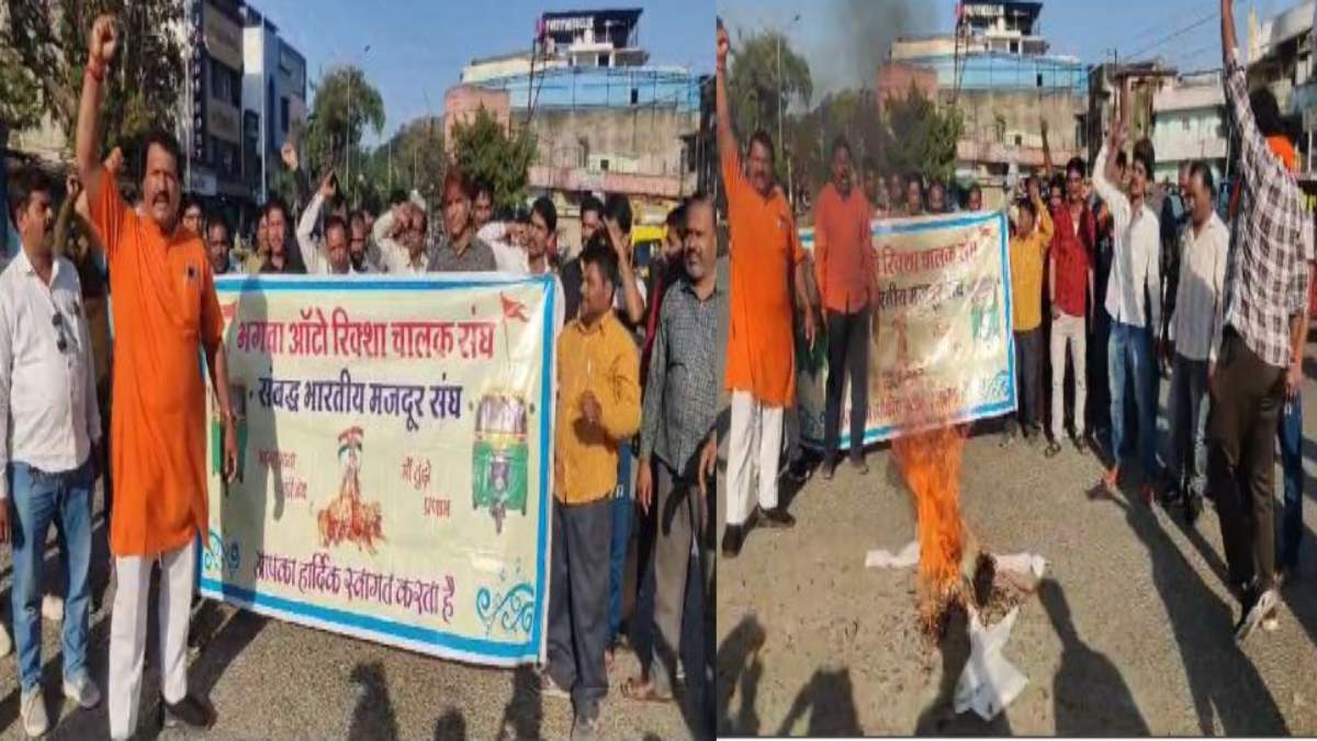 महापौर को ‘गधा’ कहने पर सियासत जारीः भगवा ऑटो रिक्शा चालक संघ ने कांग्रेस नेता का पुतला फूंका