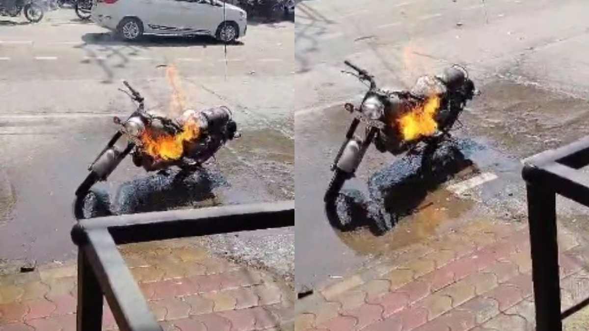 इंदौर में चलती ‘BULLET’ में लगी आग, चालक ने सूझबूझ से बचाई जान, देखें Video