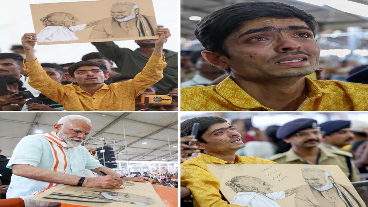 हाथों में पीएम और उनकी मां की तस्वीर, प्रधानमंत्री को देखकर रोने लगा युवक, फिर PM मोदी ने दिया ऐसा रिएक्शन, Watch Video