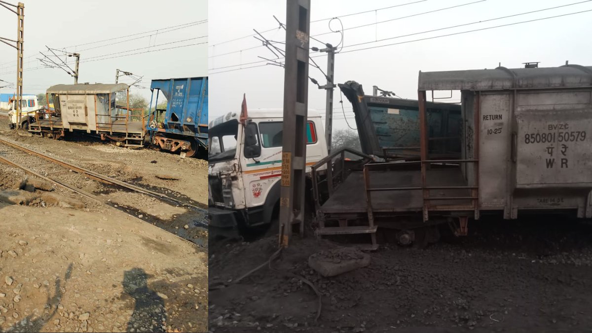 SECL साइडिंग पर बड़ा हादसा : तेज रफ्तार ट्रक ने मालगाड़ी को मारी टक्कर, डिब्बा पटरी से उतरा