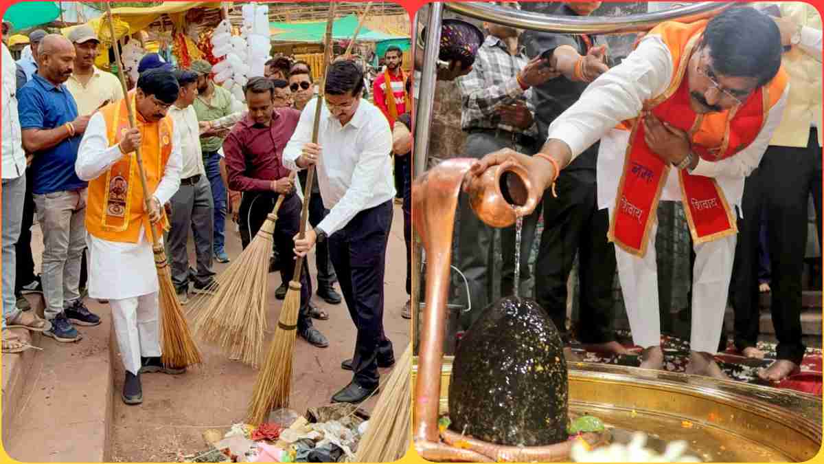मंत्री धर्मेंद्र लोधी ने ओंकारेश्वर में ज्योतिर्लिंग के किए दर्शन, अचानक लगाने लगे झाड़ू, देखें Video