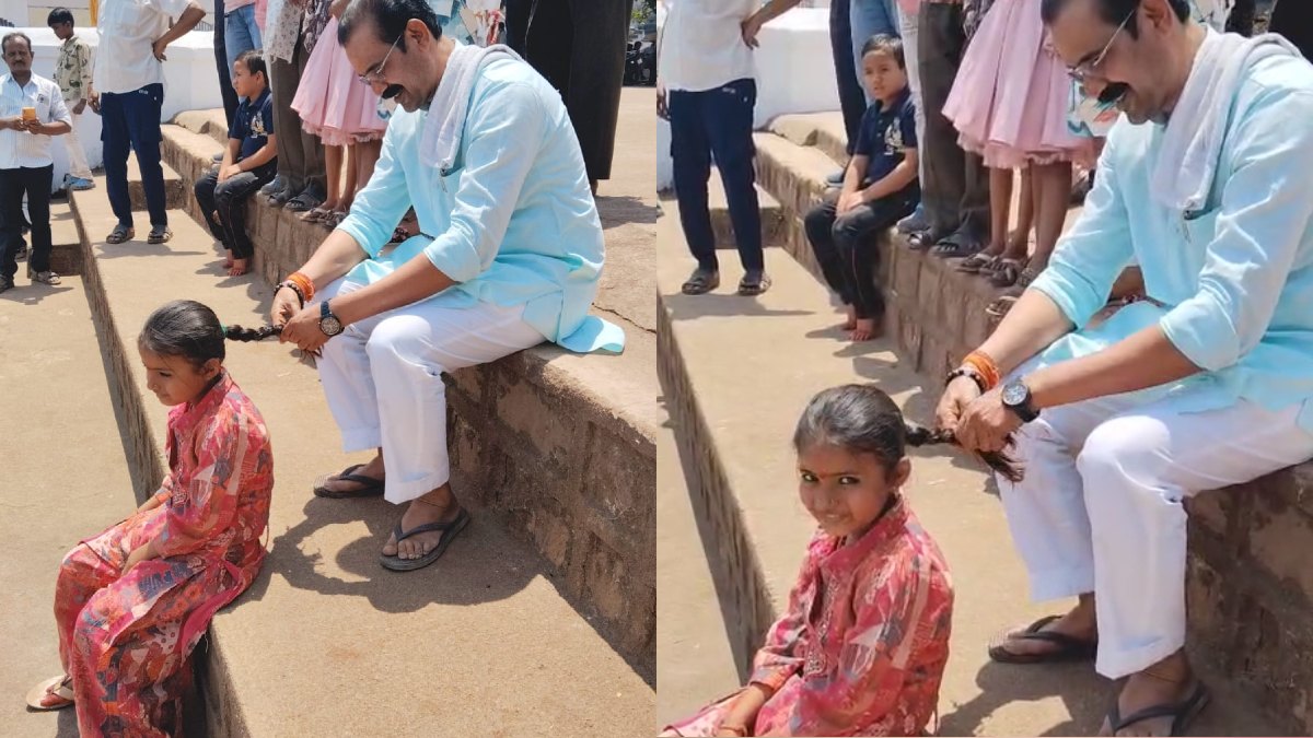 नन्ही बच्ची की चोटी बनाते नजर आए विधायक कुंवर सिंह निषाद, सोशल मीडिया पर वीडियो हुआ वायरल