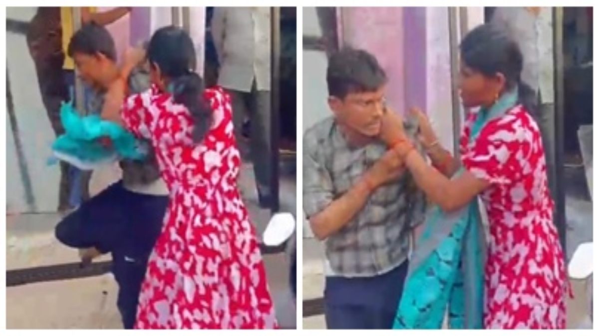 लिवइन पार्टनर का बीच सड़क हाईवोल्टेज ड्रामा: महिला ने घसीट-घसीट कर युवक को पीटा, Video वायरल   