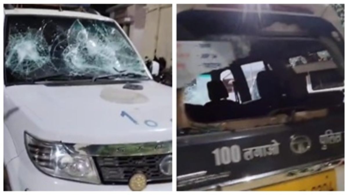 झगड़ा सुलझाने गई पुलिस की वैन पर हमला: कुल्हाड़ी मारकर गाड़ी की चकनाचूर, आरोपी फरार 