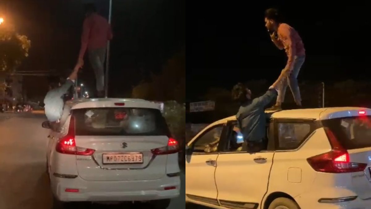 ‘मौज’ के चक्कर में तोड़ दिए नियम: स्पीड में दौड़ती कार की छत पर किया खतरनाक स्टंट, Video देख उड़ जाएंगे होश
