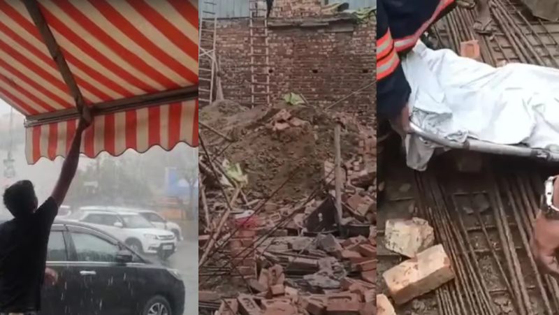 दिल्ली-NCR में तेज हवाओं के साथ बारिश ; पहाड़गंज इलाके में निर्माणाधीन इमारत गिरी, 2 लोगों की मौत