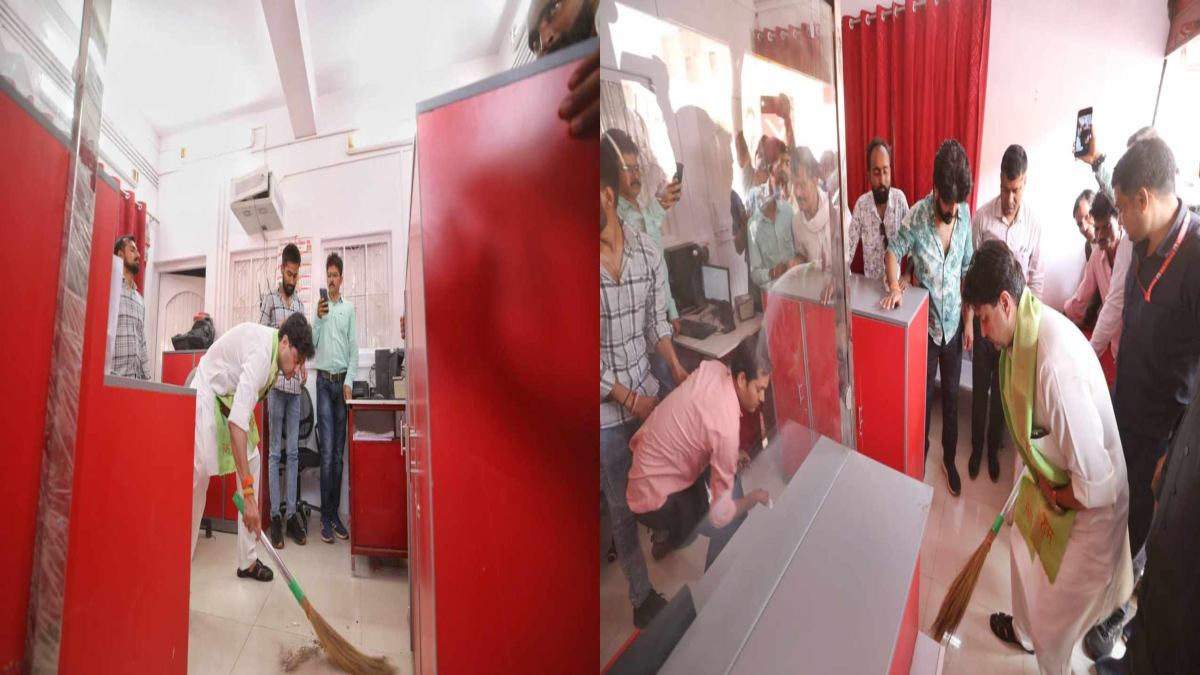 पोस्ट ऑफिस में गंदगी देख भड़के केंद्रीय मंत्री सिंधिया: फिर खुद झाड़ू लेकर करने लगे सफाई, VIDEO VIRAL
