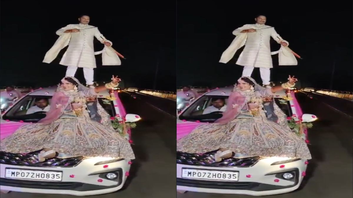 रील्स की सनक में लहरा दी तलवार: बोनट पर बैठ दुल्हन ने किया डांस, रूफ पर खड़े होकर दूल्हे की तलवारबाजी, VIDEO VIRAL