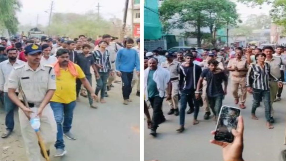 चार गौ तस्करों का पुलिस ने निकाला जुलूसः धर्म विशेष को टारगेट करने खुले में काटा था गाय