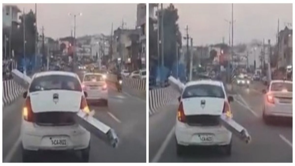 कार है या क्रेन! सड़क पर दौड़ती नजर आई खंबा ढोती कार, Video देख आप भी रह जाएंगे हैरान  