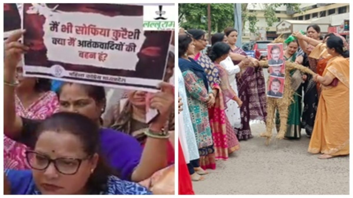भोपाल में महिला कांग्रेस का प्रदर्शन: विजय शाह के बंगले को घेरने की कोशिश, जबलपुर में मंत्री का फूंका पुतला  