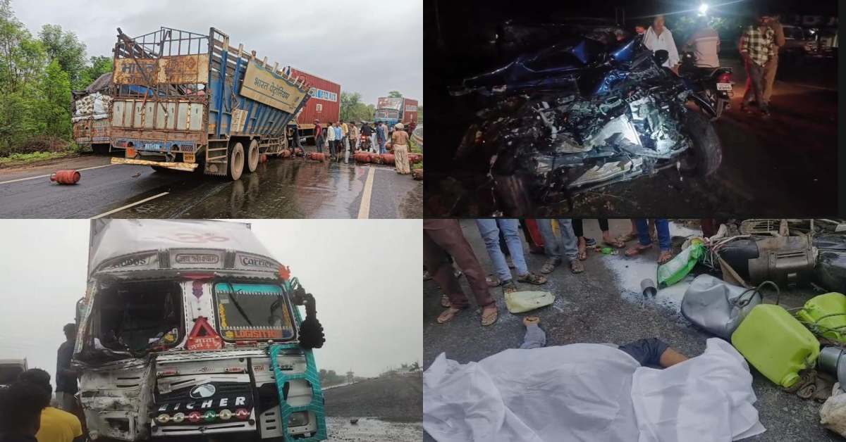 MP में 4 मौत, 23 घायल: राजगढ़ में दो ट्रकों में टक्कर, शाजापुर में पिकअप और कार में भिड़ंत, देवास में बस-कंटेनर टकराए, सिंगरौली में ट्रक ने युवक को कुचला