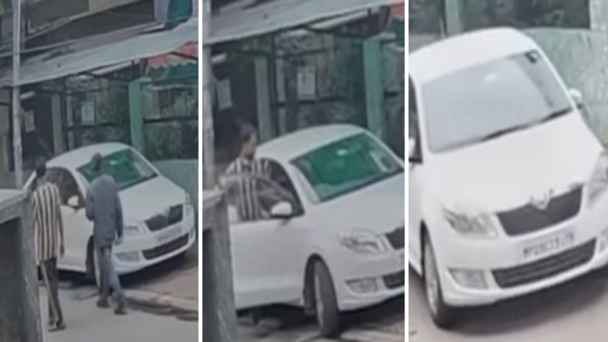दिनदहाड़े घर के बाहर से कार की चोरी: बाइक से आए बदमाश स्कोडा लेकर हुए फरार, वारदात CCTV कैमरे में हुई कैद 