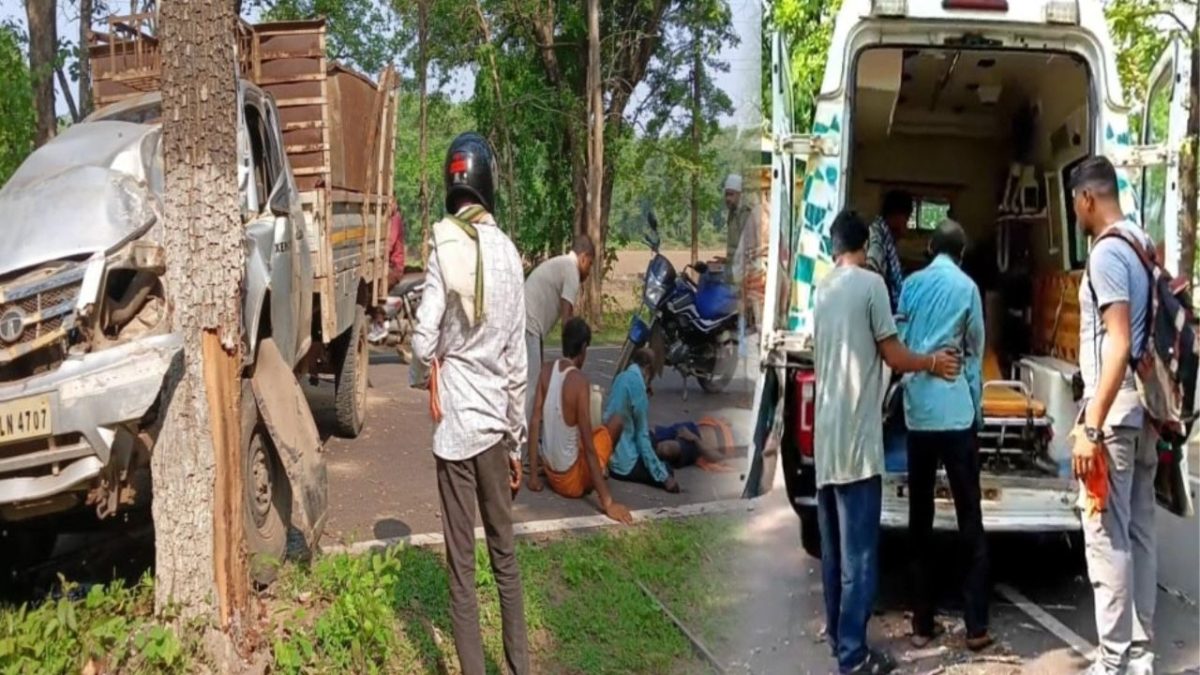 भीषण सड़क हादसा : मजदूरों की पिकअप पेड़ से टकराई, 1 ने मौके पर ही तोड़ा दम, 3 घायल