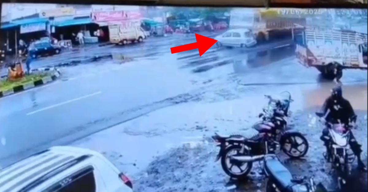 तेज रफ्तार ट्रक की चपेट में आई कार: 500 मीटर तक घसीटा, VIDEO देख खड़े हो जाएंगे रोंगटे