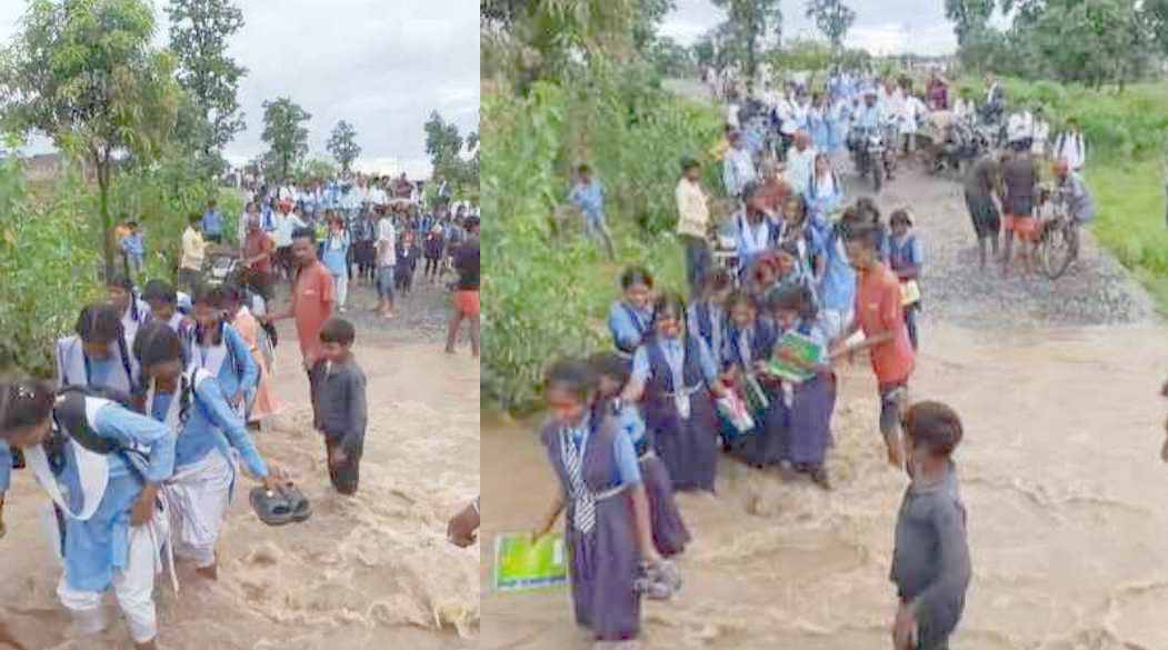 CG News : बारिश से नदी-नाले उफान पर, बच्चे जान जोखिम में डालकर जा रहे स्कूल, देखें VIDEO…