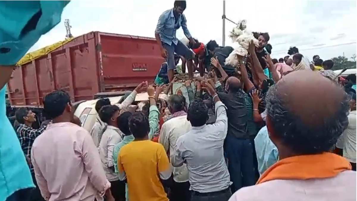 मुर्गियों से भरा वाहन पलटा, घायल ड्राइवर को बचाना छोड़ मुर्गियां लूटने मची होड़, देखें VIDEO…