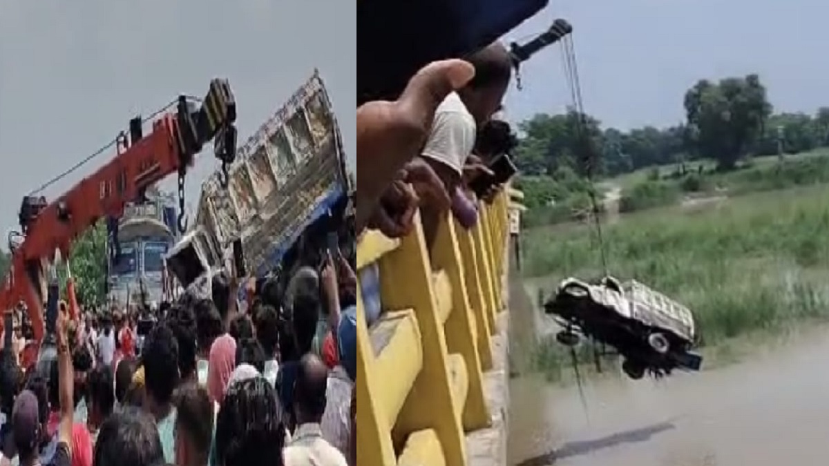 मुजफ्फरपुर: तेज रफ्तार ट्रक से टक्कर के बाद नदी में गिरा सब्जियों से लदा पिकअप, चालक की मौत