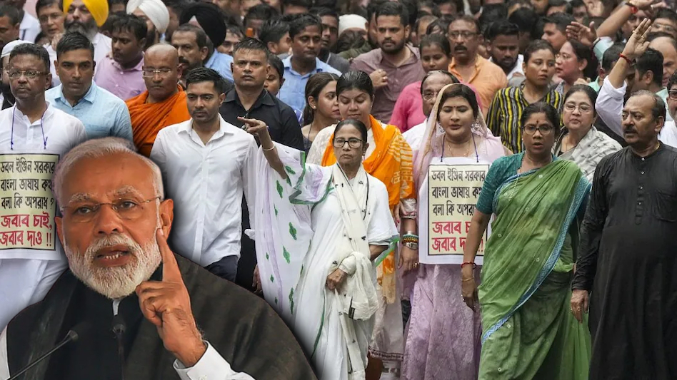 ‘हिंदी नहीं बोलूंगी, दम है तो मुझे डिटेंशन कैंप में भेजों’ : मोदी की बंगाल यात्रा से पहले दीदी ने भरी हुंकार, बारिश के बीच कोलकाता की सड़क पर निकाला विरोध मार्च