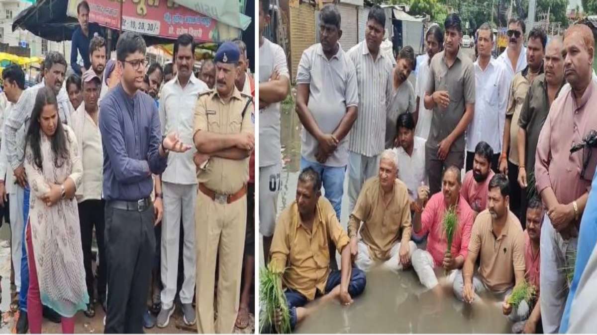सड़क पर भरे पानी में बैठ विधायक ने किया प्रदर्शनः 3 घंटे बाद पहुंचे अफसरों ने खड़े खड़े सुनी समस्याएं, कार्यकर्ताओं ने पालिका और SDM के खिलाफ लगाए नारे
