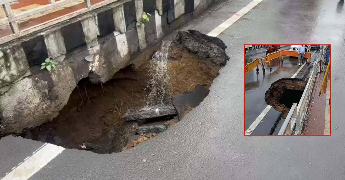 ये झरना नहीं राजधानी की सड़क है… अचानक धसी सड़क, सुरंगनुमा गड्ढा देख राहगीरों के उड़े होश