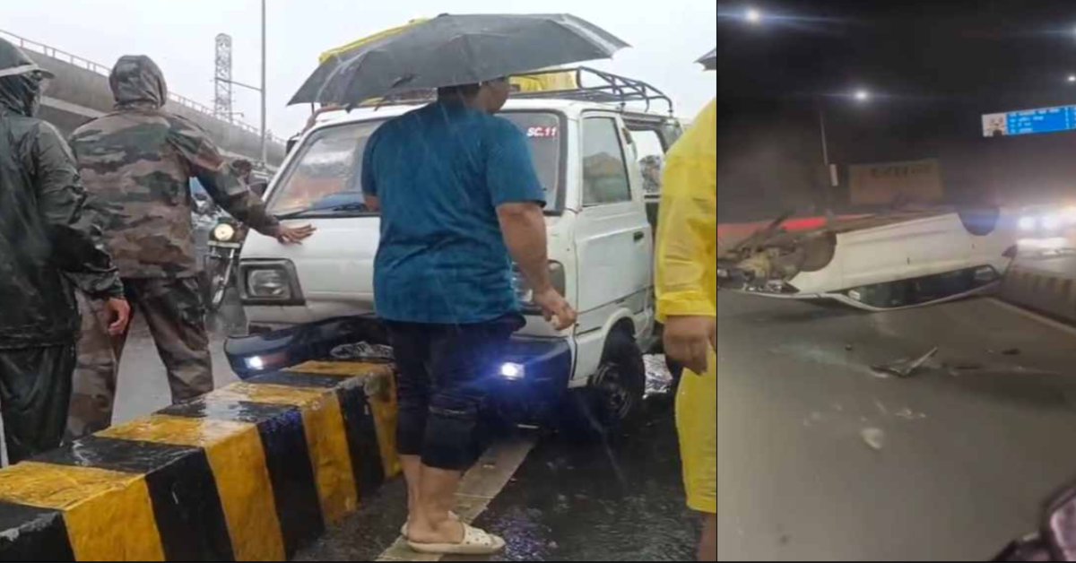 Bhopal में दो भीषण हादसे: ओवरब्रिज पर पलटी तेज रफ्तार कार, दो घायल, डिवाइडर से टकराई स्कूली वैन, बाल-बाल बचे बच्चे