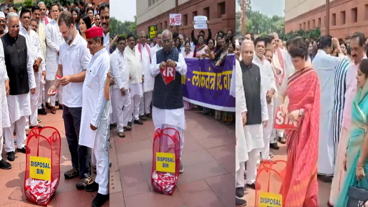 संसद गेट पर राहुल-प्रियंका गांधी ने SIR लिखे पोस्टर फाड़े: डस्टबिन में डाले; इधर सर्वदलीय बैठक में पक्ष-विपक्ष के बीच गतिरोध खत्म, 28 जुलाई से सदन चलाने पर बनी सहमति