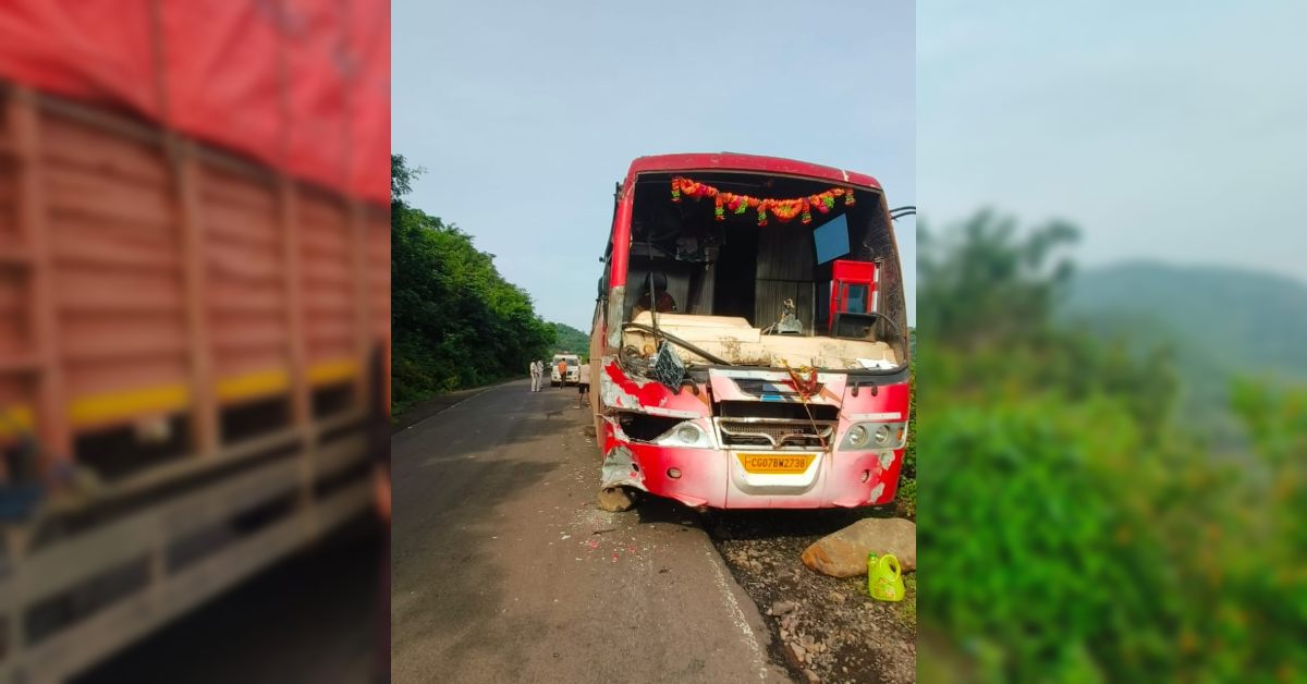 खाई में गिरते-गिरते बची बस: रायपुर से मैहर जा रहे थे कांवड़िये, घाट पर अचानक ब्रेक फेल, सामने से आ रहे ट्रक ड्राइवर ने ऐसे बचाई 50 से ज्यादा लोगों की जान