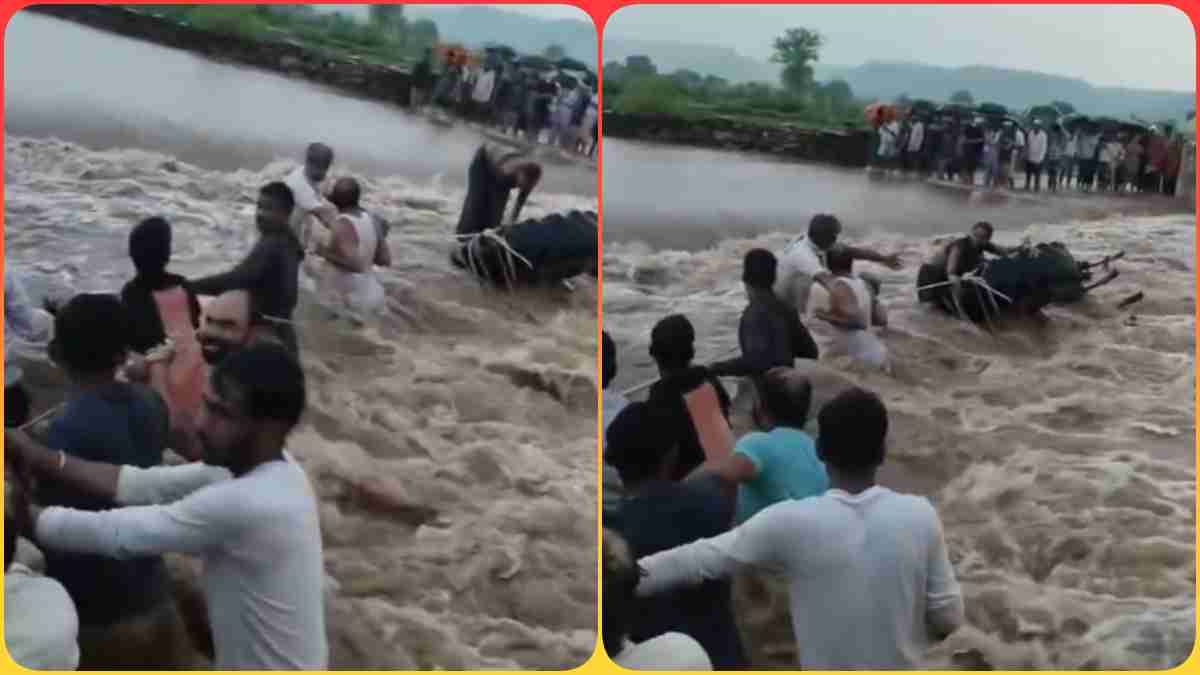 तेज बहाव में बहे 11 लोग: ट्रैक्टर से दबकर महिला की मौत, पेड़ पकड़कर बचाई जान, देखें खौफनाक Video