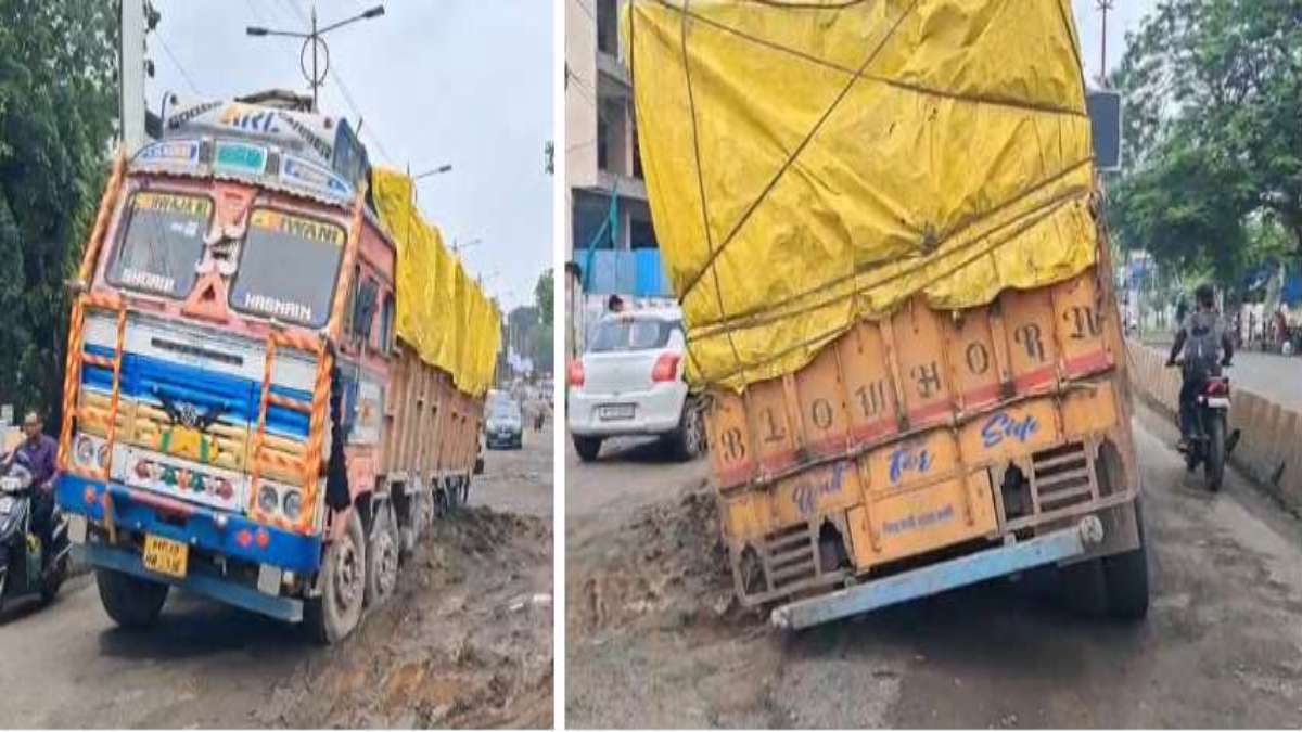 सड़क फिलिंग में भ्रष्टाचार: पाइप लाइन के लिए खोदे गड्ढे में घुसा ट्रक, धंसे पहिए, मंत्री ने अफसरों को लगाई थी फटकार