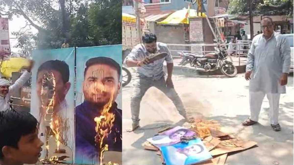 कांग्रेस जिला अध्यक्षों को लेकर बवाल जारीः कार्यकर्ताओं ने पीसीसी चीफ जीतू पटवारी के पोस्टर पर मारी चप्पल, लगाई आग, ग्रामीण और शहर अध्यक्ष को बताया पैराशूट