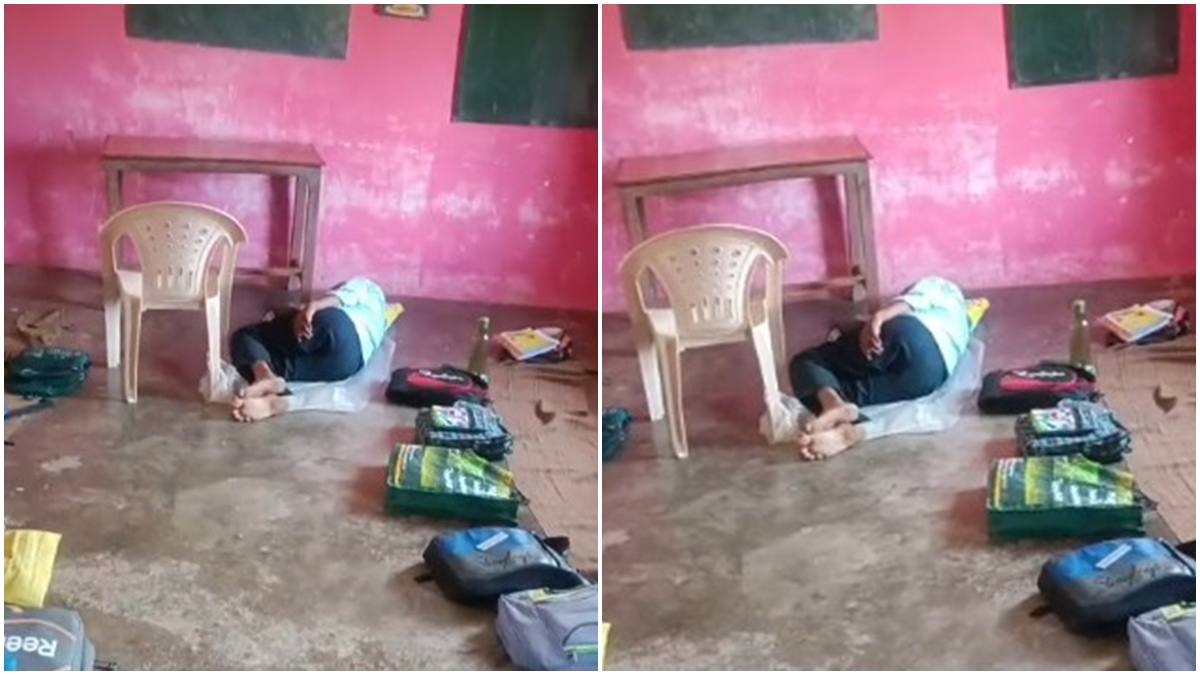क्लासरूम में सोते मिले शिक्षक: बैग को तकिया बनाकर फरमा रहे थे आराम, Video वायरल  