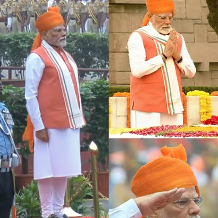 भगवा साफा, केसरिया जैकेट, व्हाइट कुर्ता पायजामा, 79वें स्वतंत्रता दिवस पर इस लुक में नजर आए पीएम मोदी