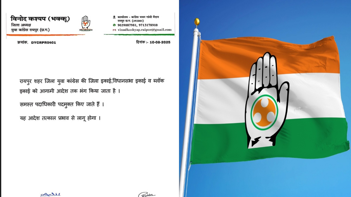 रायपुर शहर जिला युवा कांग्रेस की पूरी कमेटी भंग, आदेश जारी