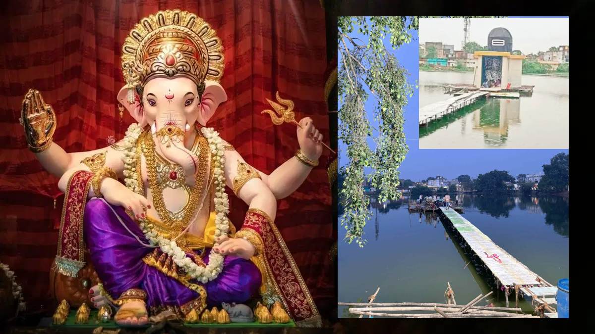 तालाब के बीचों-बीच विराजेंगे गणपति : 130 फीट लंबा अस्थायी सेतु तैयार, मां पाताल भैरवी की झांकी के दर्शन भी कर सकेंगे श्रद्धालु