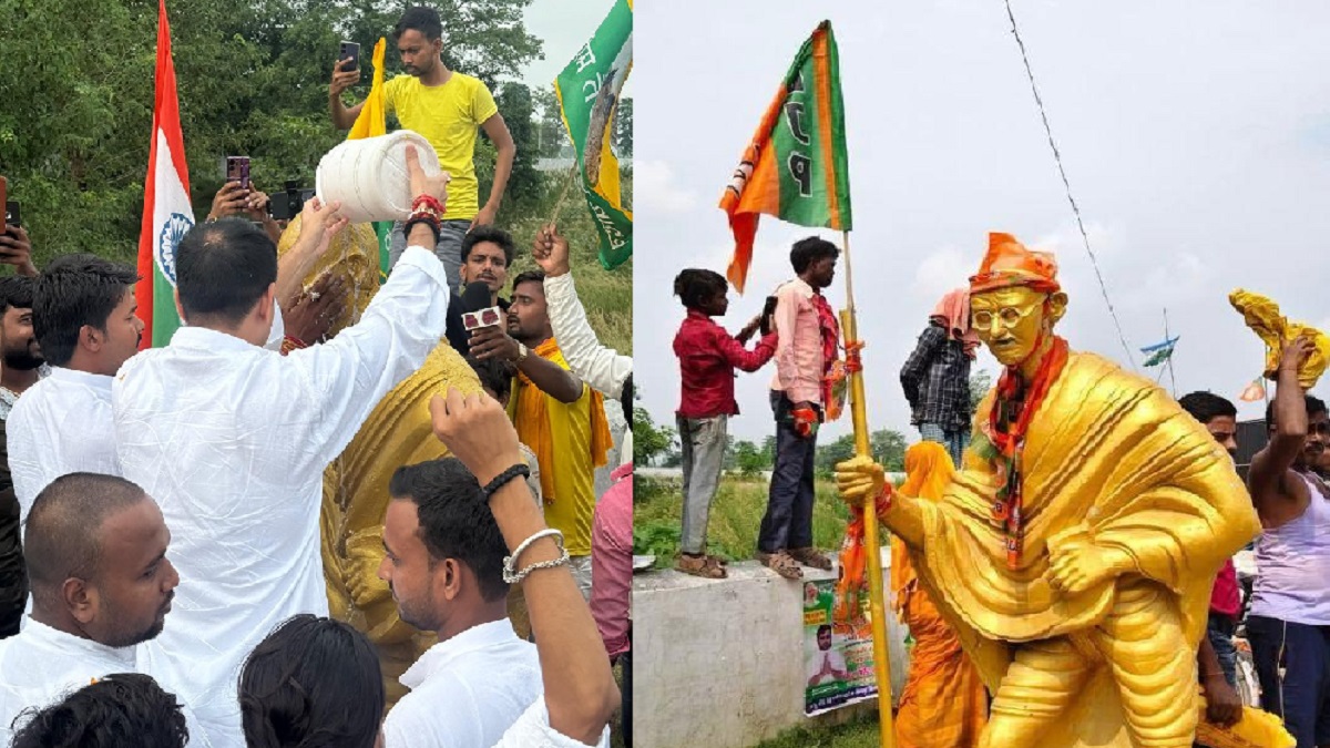 मीनापुर में गांधी प्रतिमा विवाद: तेज प्रताप यादव ने दूध और जल से किया शुद्धिकरण, RSS-BJP को बताया गोडसे की संतान
