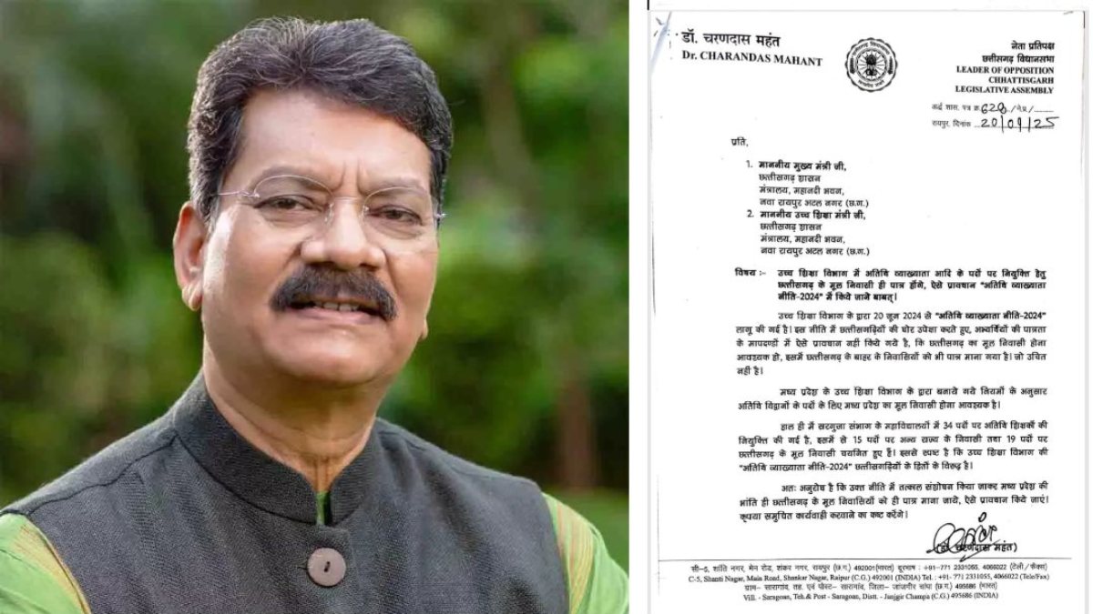अतिथि व्याख्याता नीति-2024 में संसोधन की मांग : नेता प्रतिपक्ष डॉ. चरणदास महंत ने सरकार को लिखा पत्र, मूल निवासी को प्राथमिकता देने की मांग