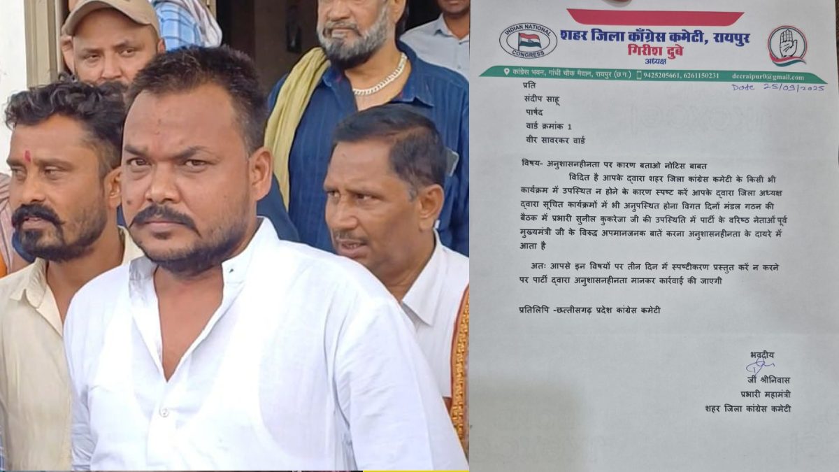 कांग्रेस ने पार्षद संदीप साहू को थमाया नोटिस, पूर्व मुख्यमंत्री के खिलाफ अपमानजनक टिप्पणी करने पर लिया एक्शन