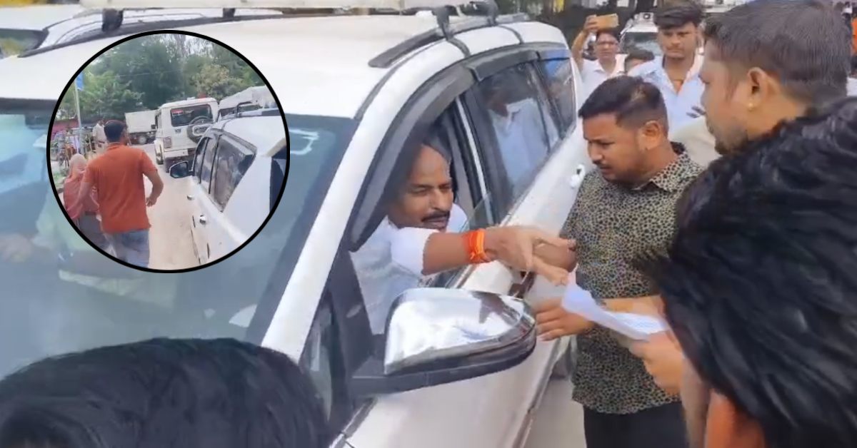 केंद्रीय मंत्री का रोका काफिला: नौगांव में दौड़ लगाकर गाड़ी के सामने आए कांग्रेसी, वीरेंद्र खटीक ने गाड़ी में बैठे-बैठे ही आवेदन लिया और आगे बढ़ गए