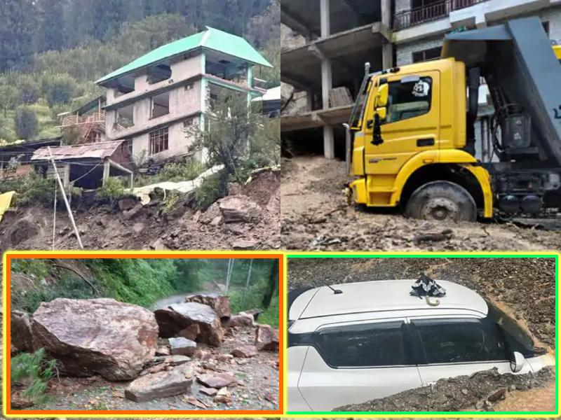 हिमाचल के शिमला में लैंडस्लाइड की चपेट में आने से 6 मकान ढहे, पिता-बेटी समेत 5 की मौत: कीचड में दबी गाड़ियां, छह जिलों में रेड अलर्ट